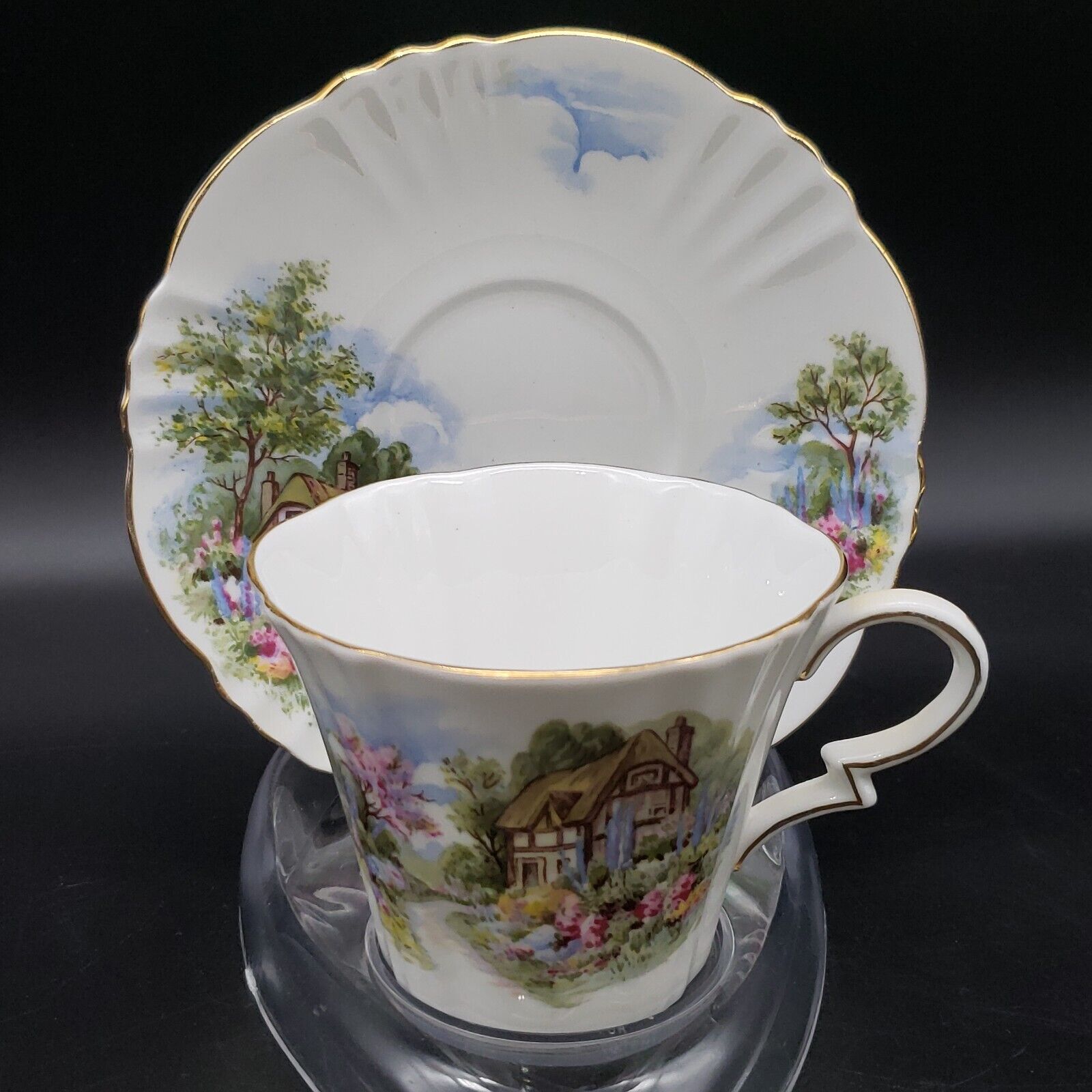 Vintage Royal Standard Fine Bone China Cup and Saucer Cottage and Garden Scene