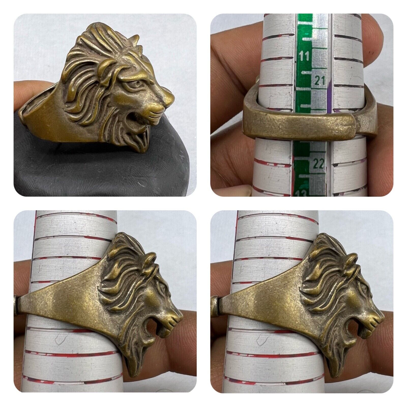 Unique Rare Beautiful Lion Animal Head Sliver Plated Antique Ring