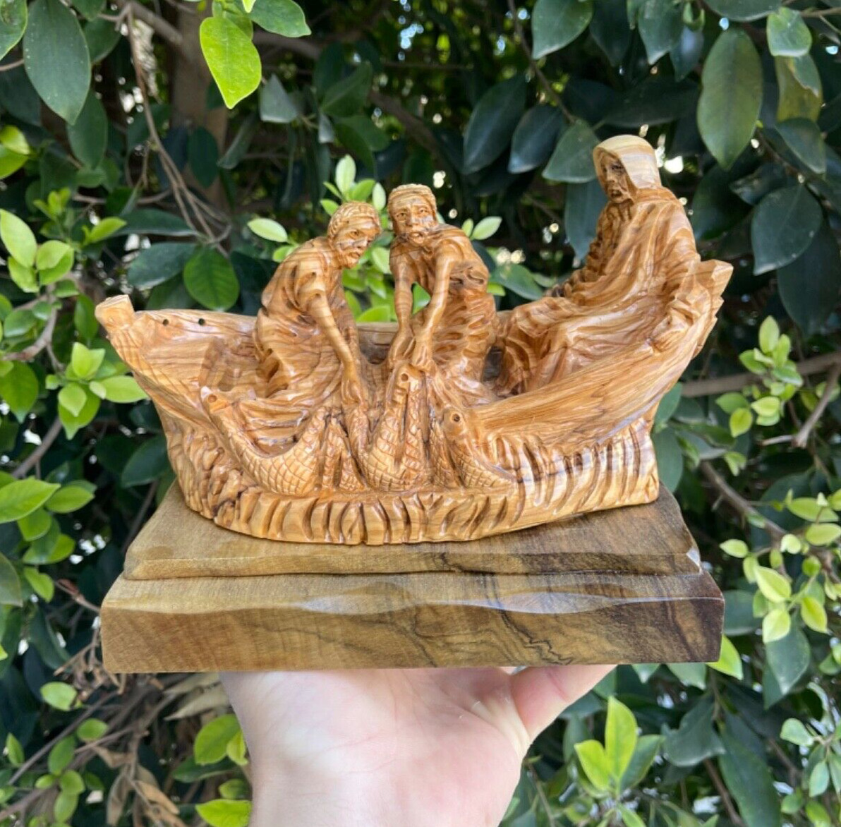 Jesus Miracle The Miraculous Catch Of Fish Olive Wood Hand Carved Figure Arts