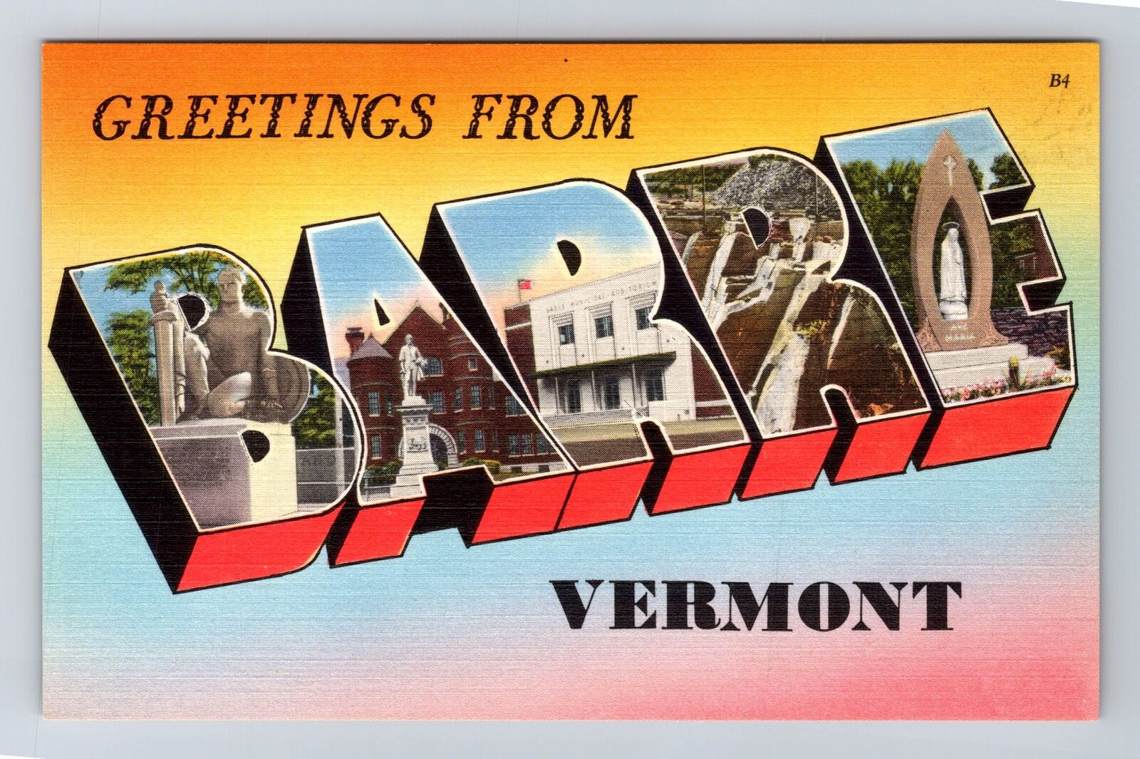 Barre VT-Vermont, LARGE LETTERS, Antique, Vintage Postcard