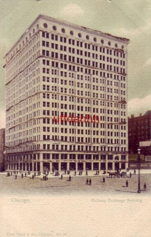 glitter card CHICAGO, IL RAILWAY EXCHANGE BUILDING PRE-1907