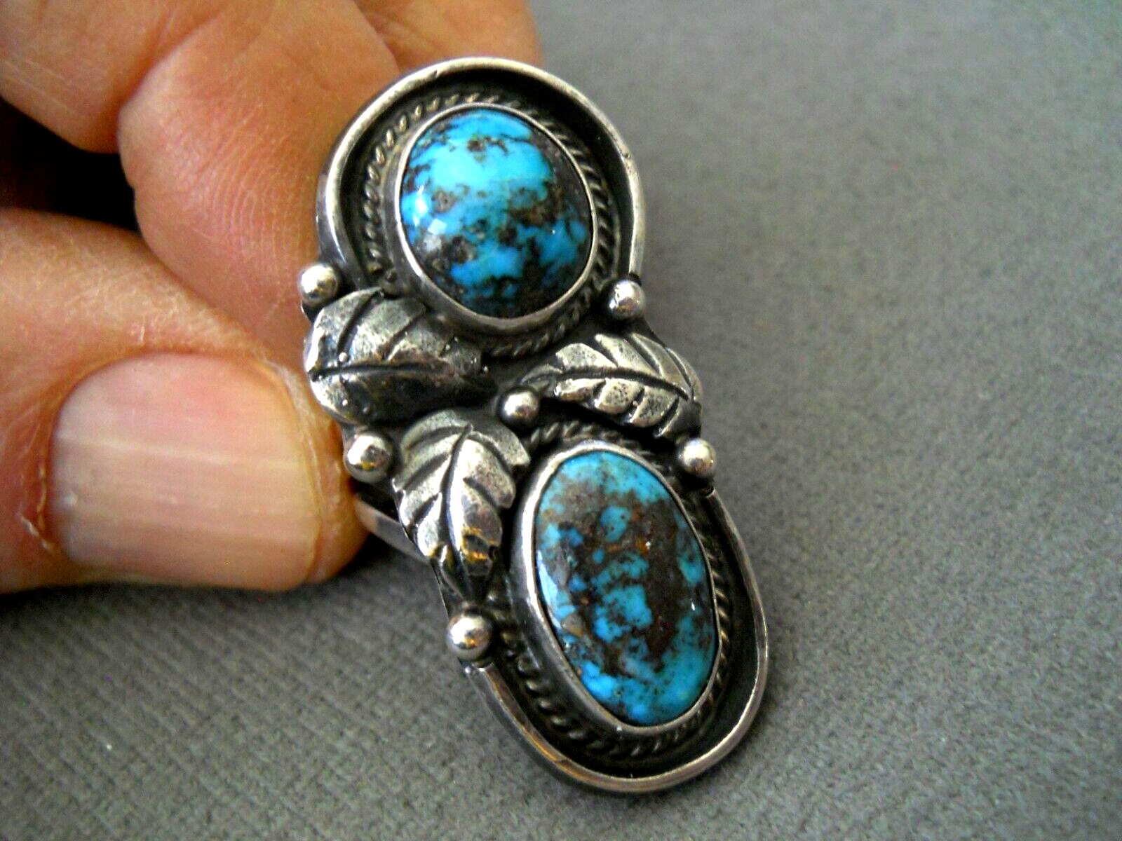 Old Pawn Native American Navajo Rich Blue Bisbee Turquoise Sterling Silver Ring