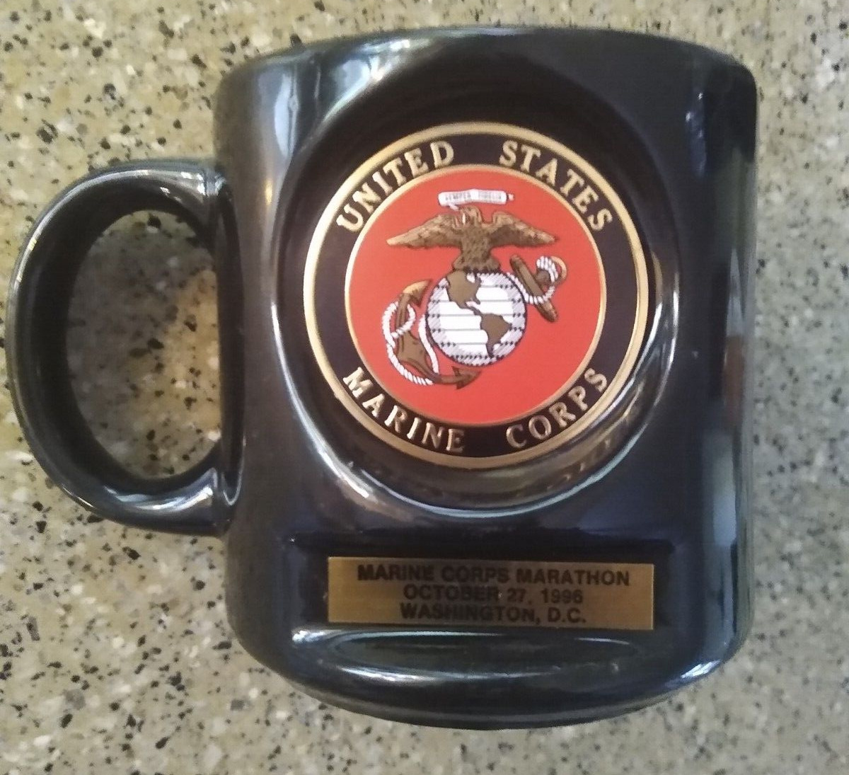 1996 USMC Marines Black Coffee Mug United States Marine Corps Marathon