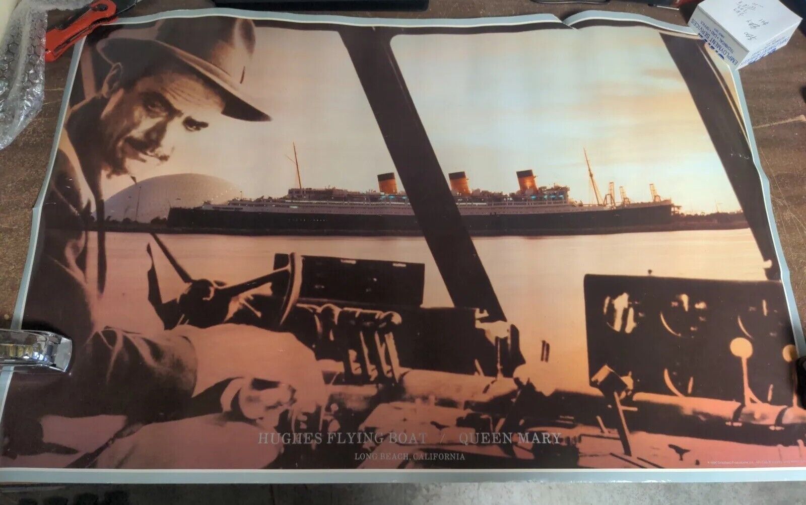 HOWARD HUGHES Flying Boat Queen Mary Poster Long Beach CA 1984 32\