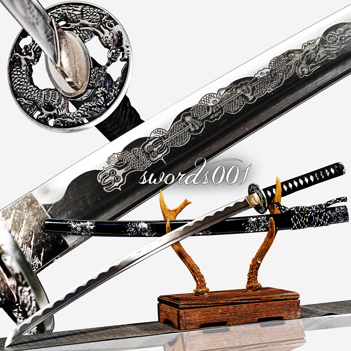 41 inch Handmade Japanese Samurai Katana Dragon Sword Carbon Steel Full Tang 