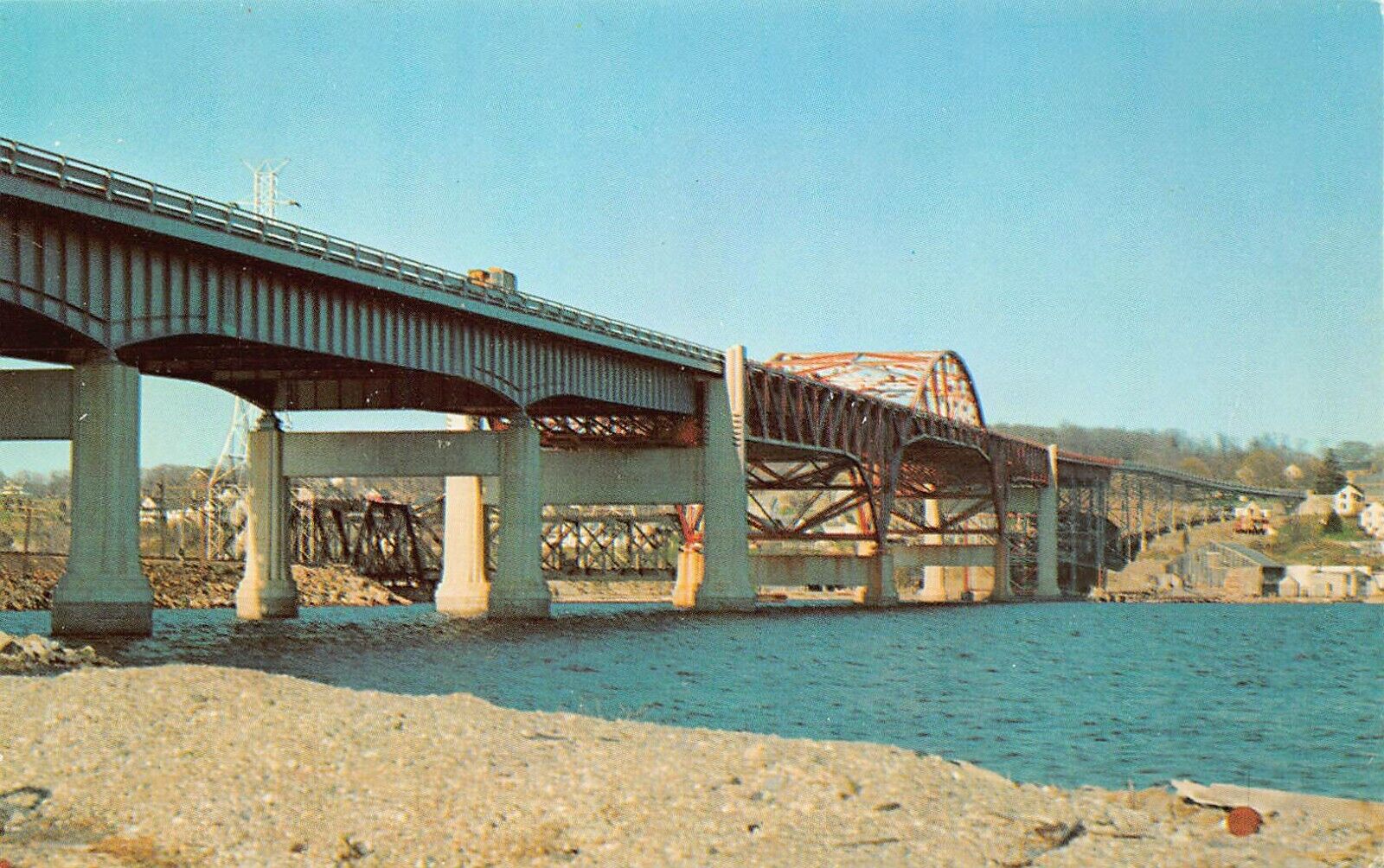 Tiverton RI Fall River MA Massachusetts Sakonnet River Bridge Vtg Postcard A46