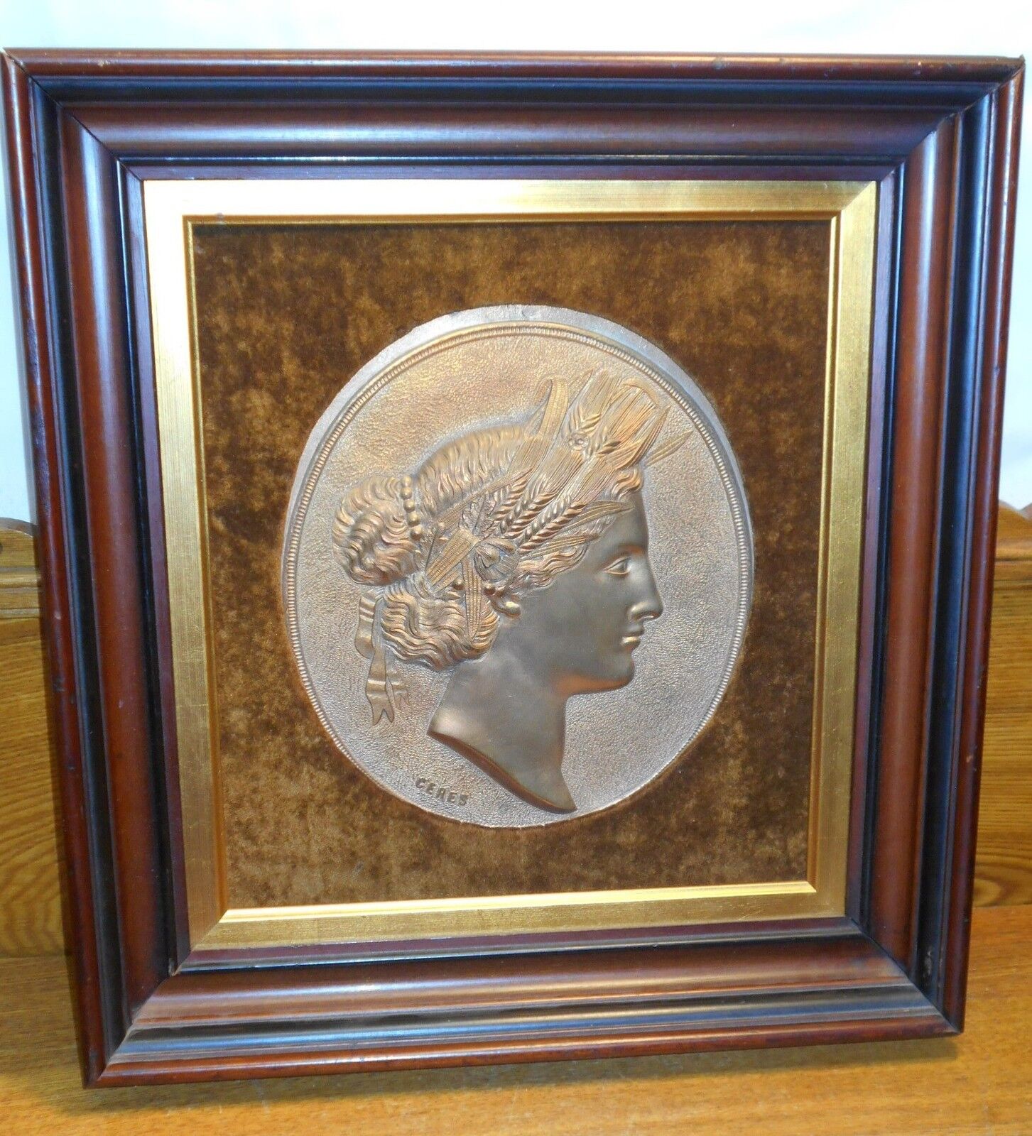 1886 French Relief Brevetes SGDG Paris Bronze Plaque -Ceres- In Deep Well Frame