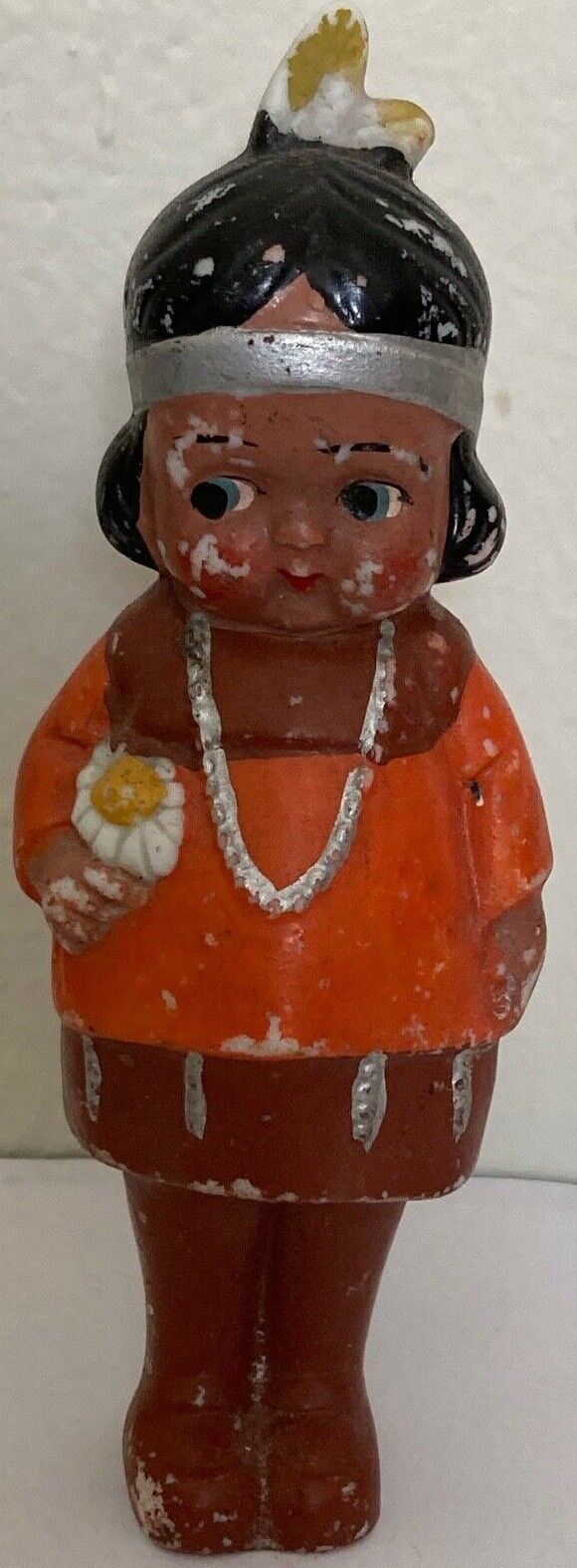 RARE Vintage Bisque Porcelain Shy Native American Indian Girl 6 inches tall A270