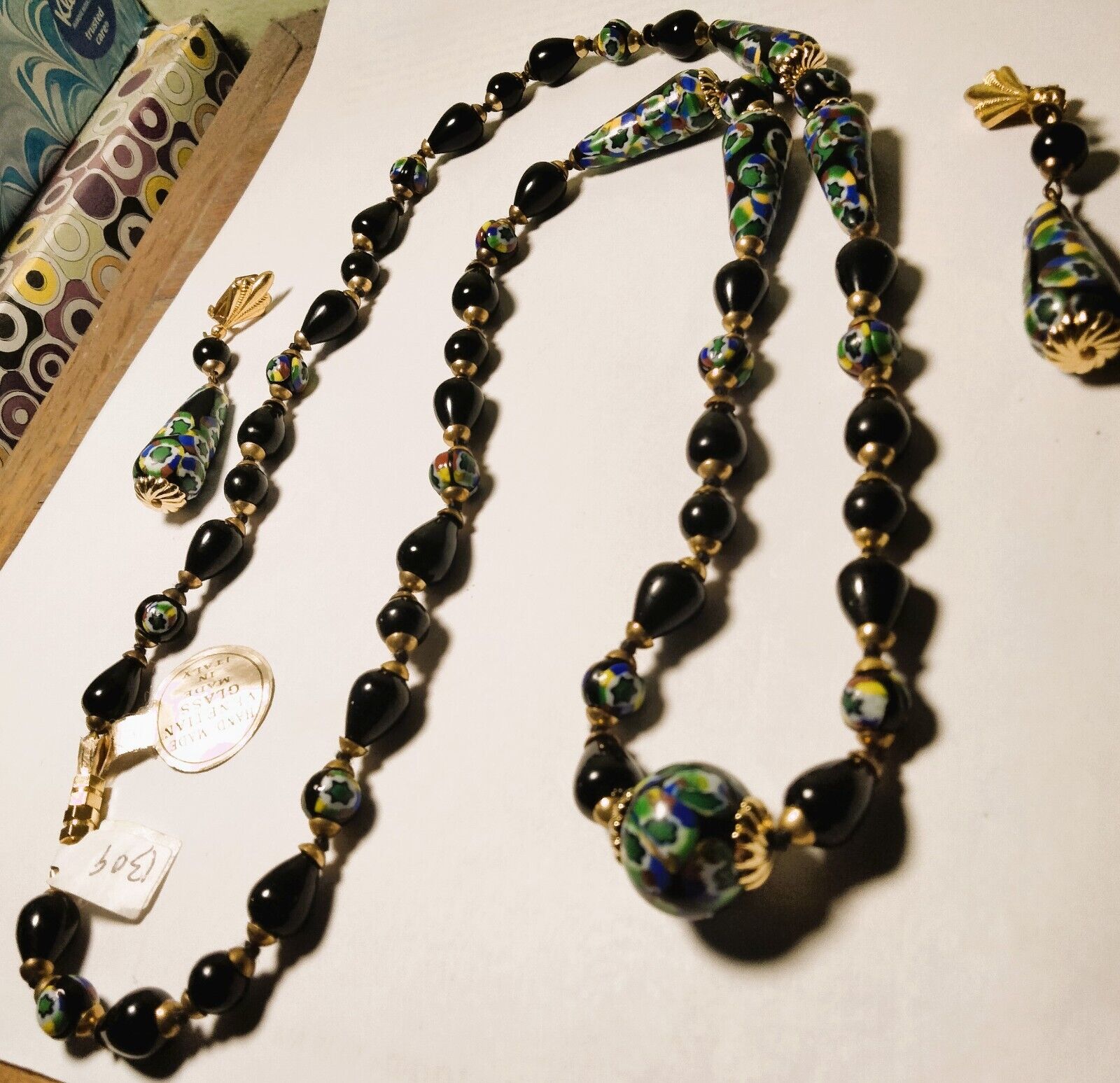 Vintage Venetian Millefiori Glass Beads Beaded Demi Parure