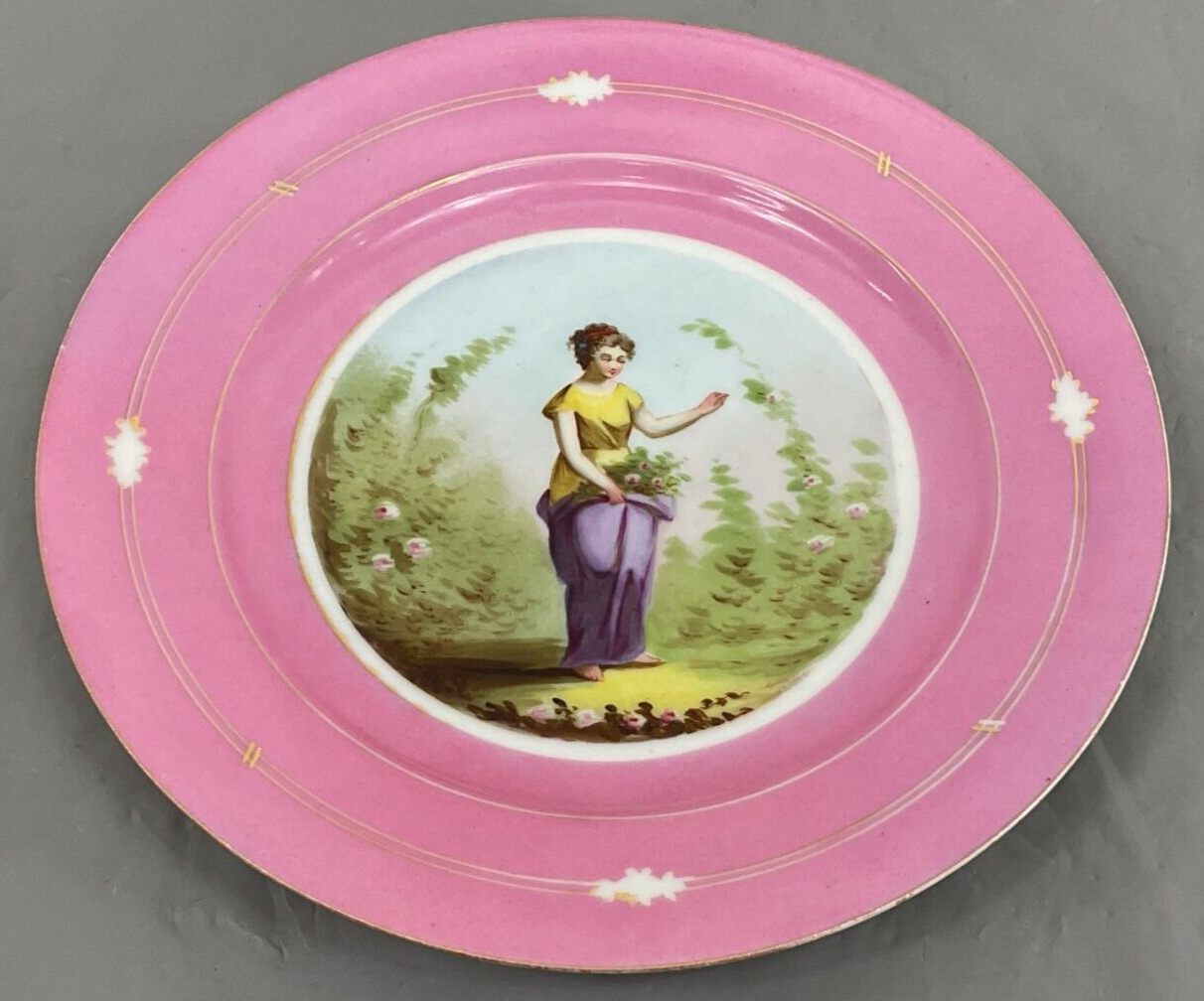 Sevres Porcelain Girl Cabinet Plate ANTIQUE c. 1820 French Hand Painted Pink 