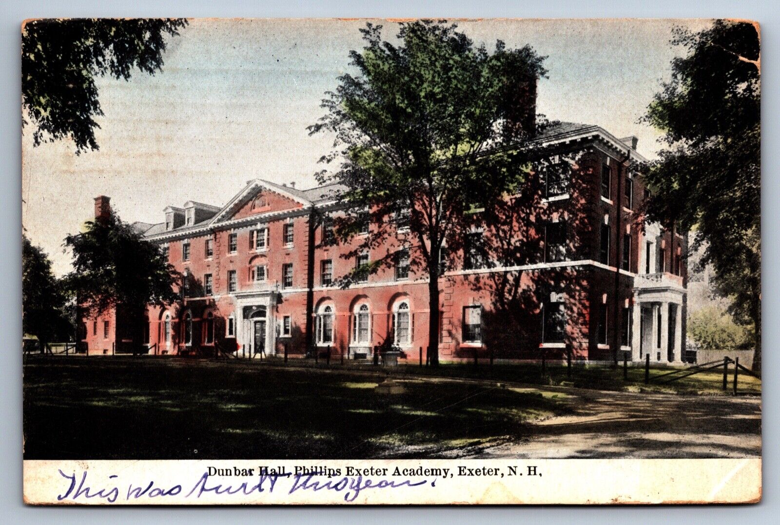 Postcard Exeter New Hampshire Dunbar Hall Phillips Exeter Academy Posted 1913