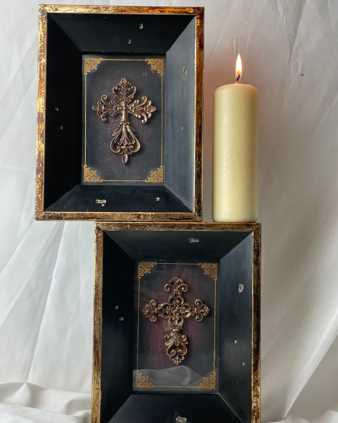 A PAIR of Handsomely Boxed Framed Christian Crosses