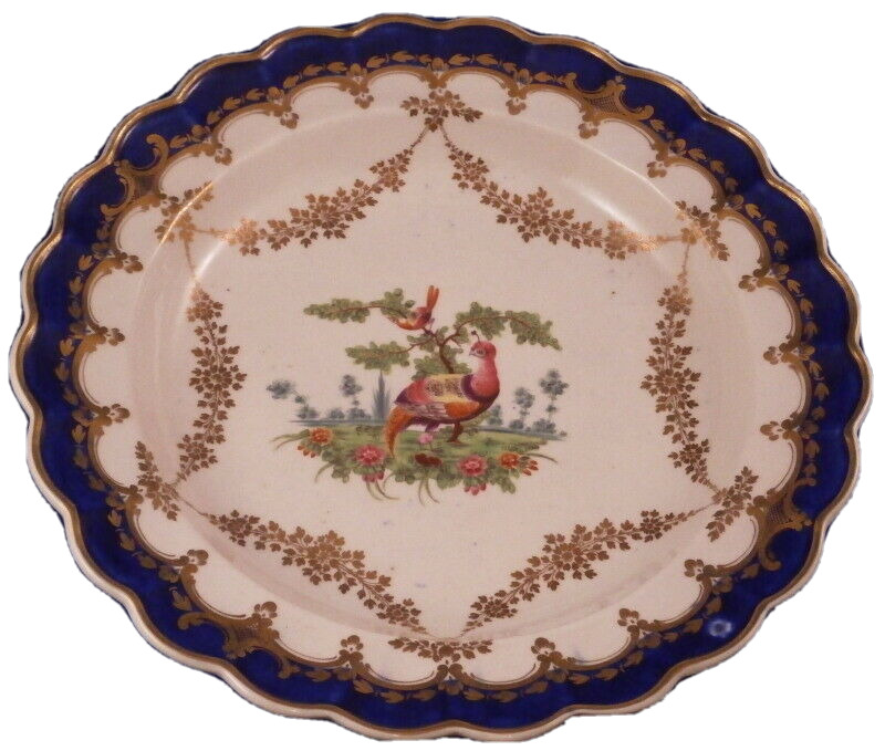 Antique 18thC Worcester Porcelain Bird Scene Plate Porzellan Teller Scenic