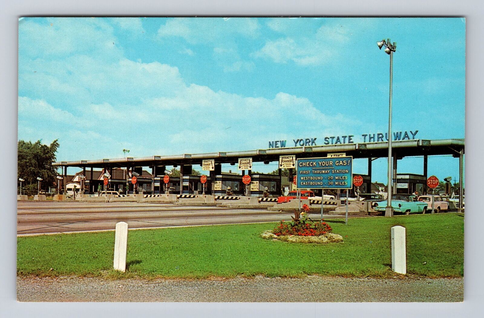 Ripley NY-New York, State Thruway Toll Interchange, 50\'s Cars, Vintage Postcard