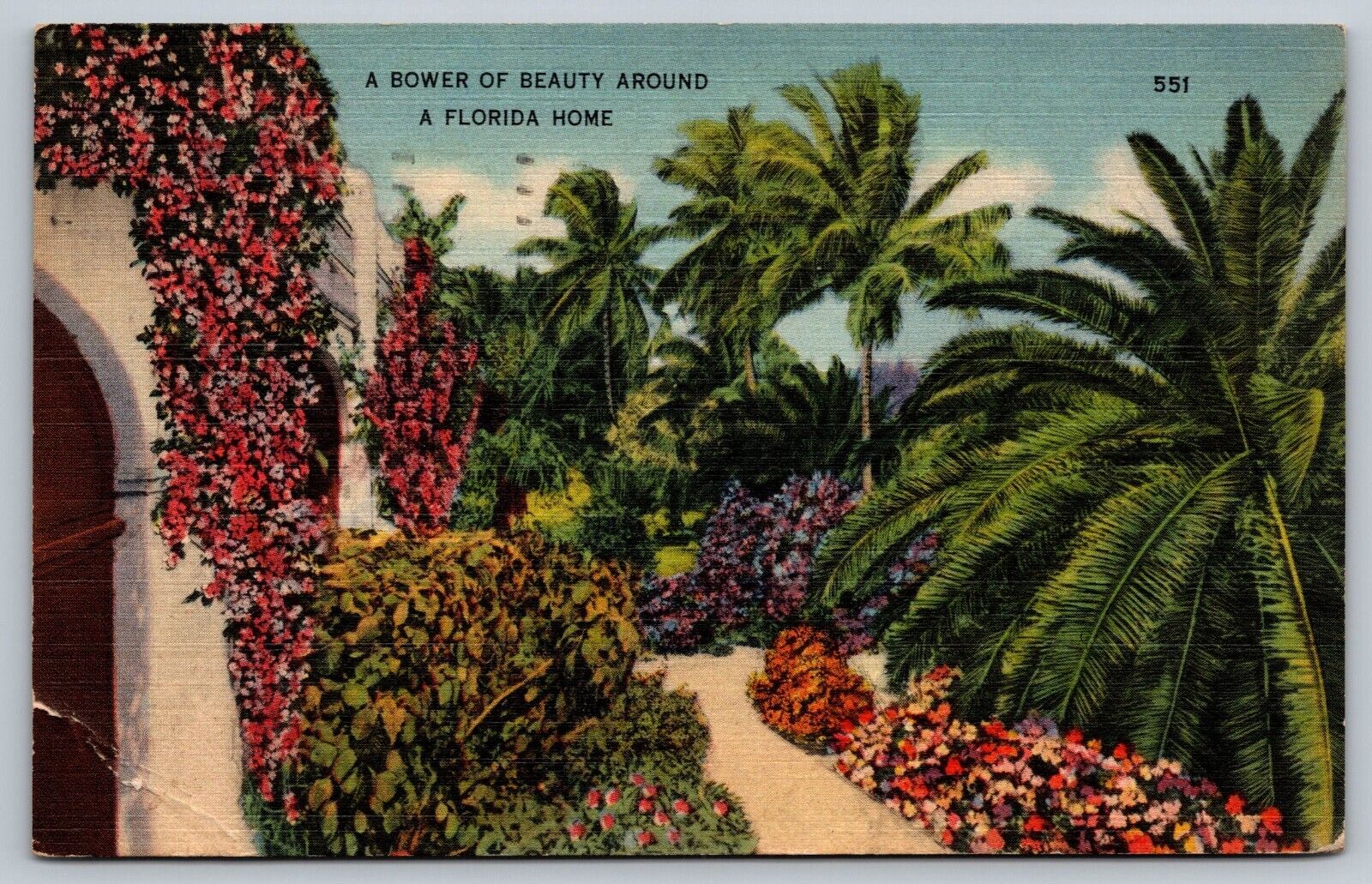 POSTCARD A Bower of Beauty Around A Florida Home FL Garden Flowers Palms