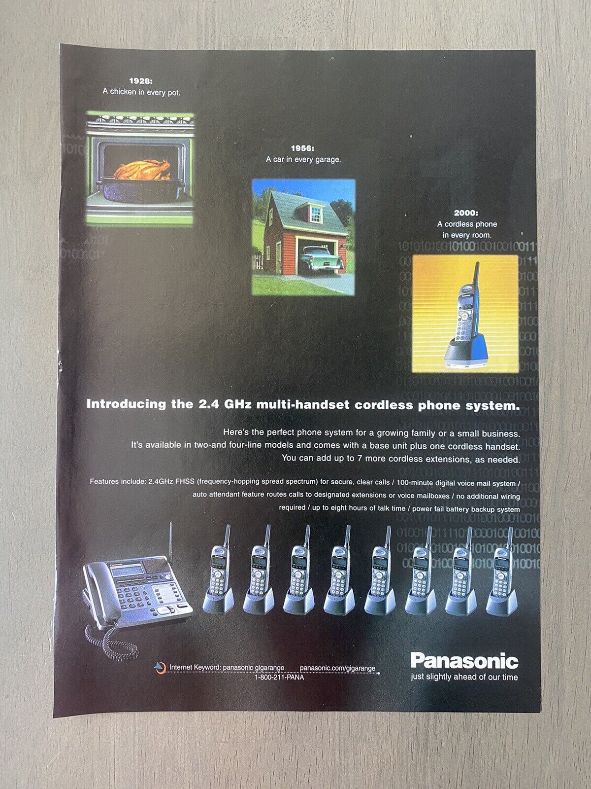 Vintage Y2K 2000 Panasonic Cordless Phone Slightly Ahead of Our Time 11” x 8” Ad