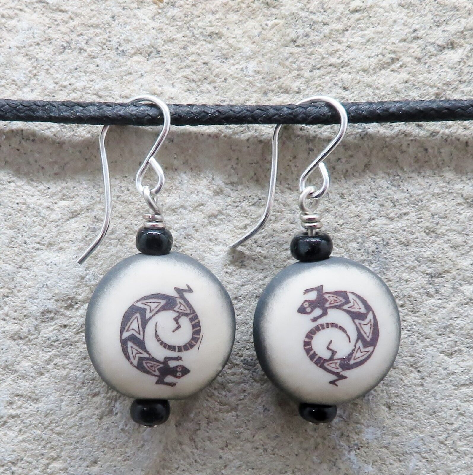 Choctaw-Native American-Clay Two Sided MIMBRES LIZARD Earrings-Marsha Hedrick