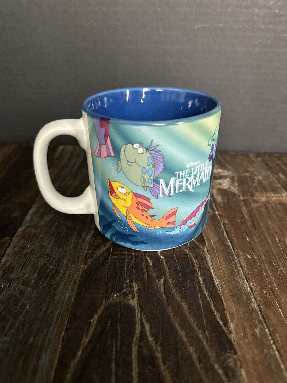 Vintage DISNEY The Little Mermaid Ceramic Coffee Cup MUG Ariel Flounder JAPAN