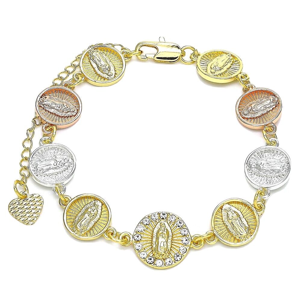 BEAUTIFUL TRICOLOR GUADALUPE BRACELET IN 18K GOLD OVER SILVER