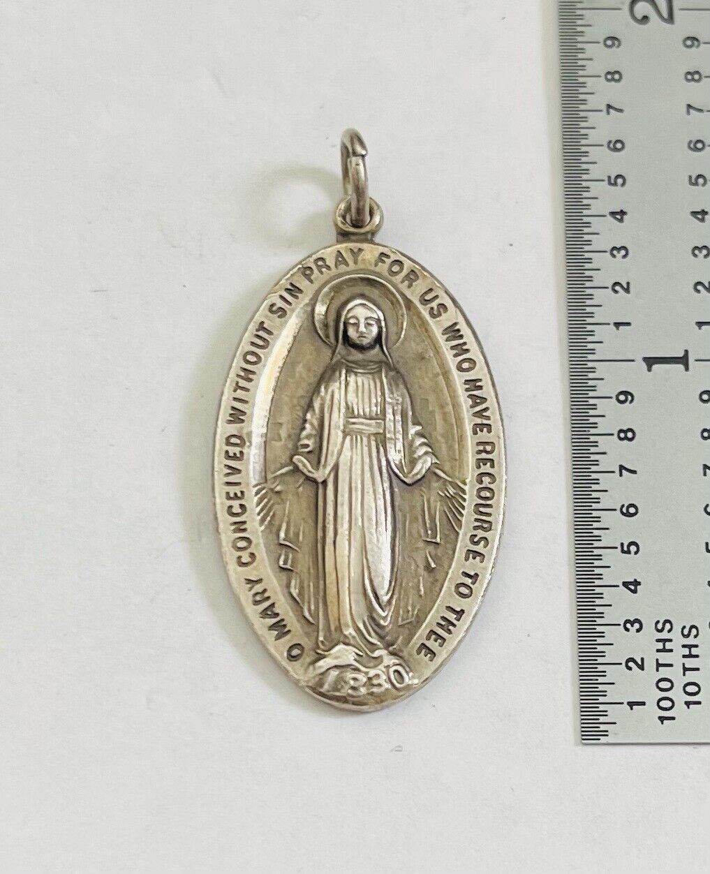 Large Vintage Miraculous Mary Chapel Sterling Silver Medal Pendant