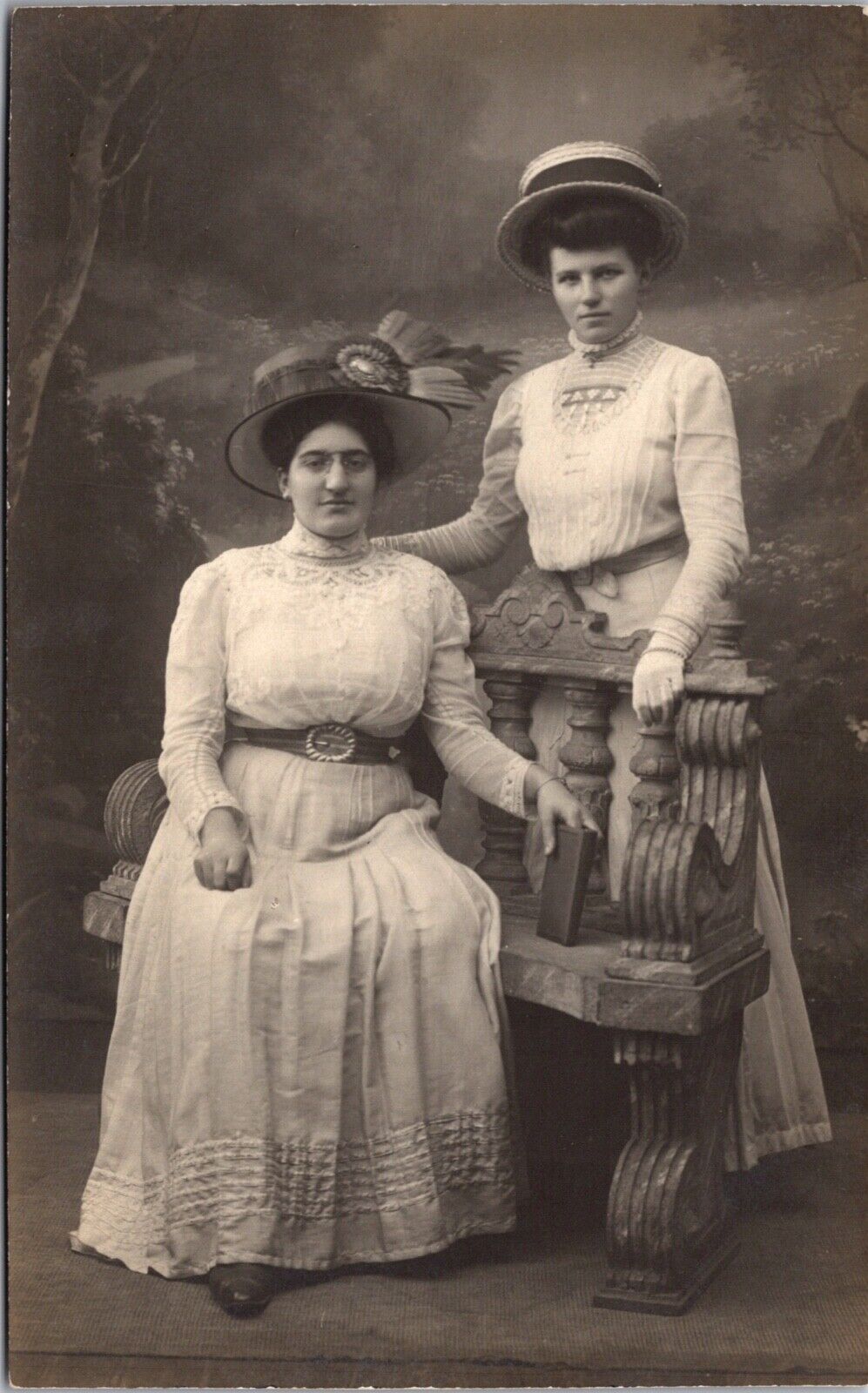 Real Photo Postcard Two Well Dressed Women in a Photo Studio