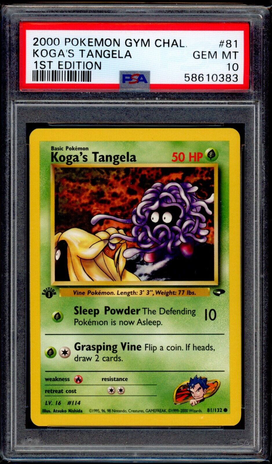 PSA 10 Koga\'s Tangela 2000 Pokemon Card 81/132 1st Edition Gym Challenge