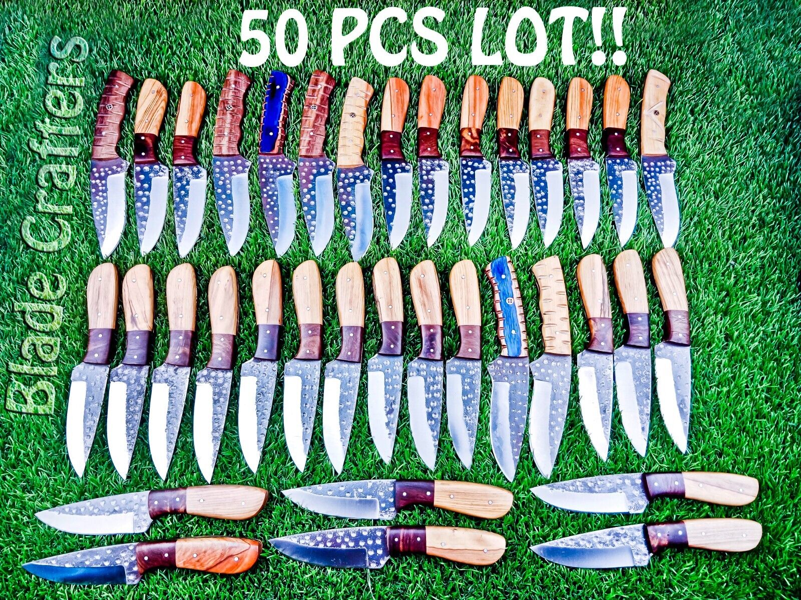 50 PCS LOT, HAND FORGED RAILROAD SPIKE CARBON STEEL BLADE SKINNER HUNTING KNIVES