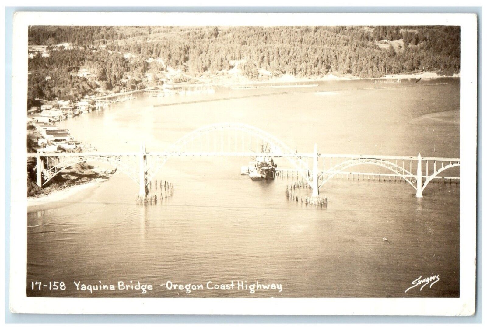c1950's View Of Yaquina Bridge Oregon Coast Highway Sawyers RPPC Photo Postcard