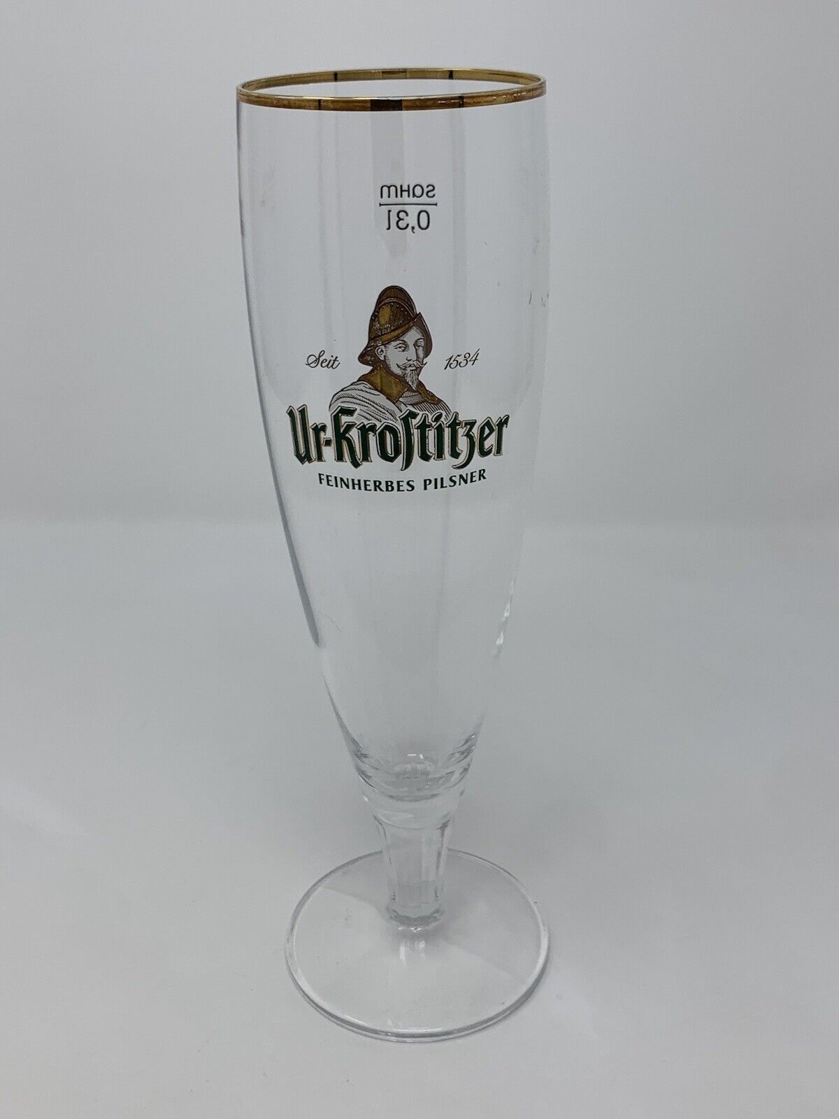 Ur-Krostitzer Fine Gold Rim Stemmed Pilsner Beer Glass Bier Glas