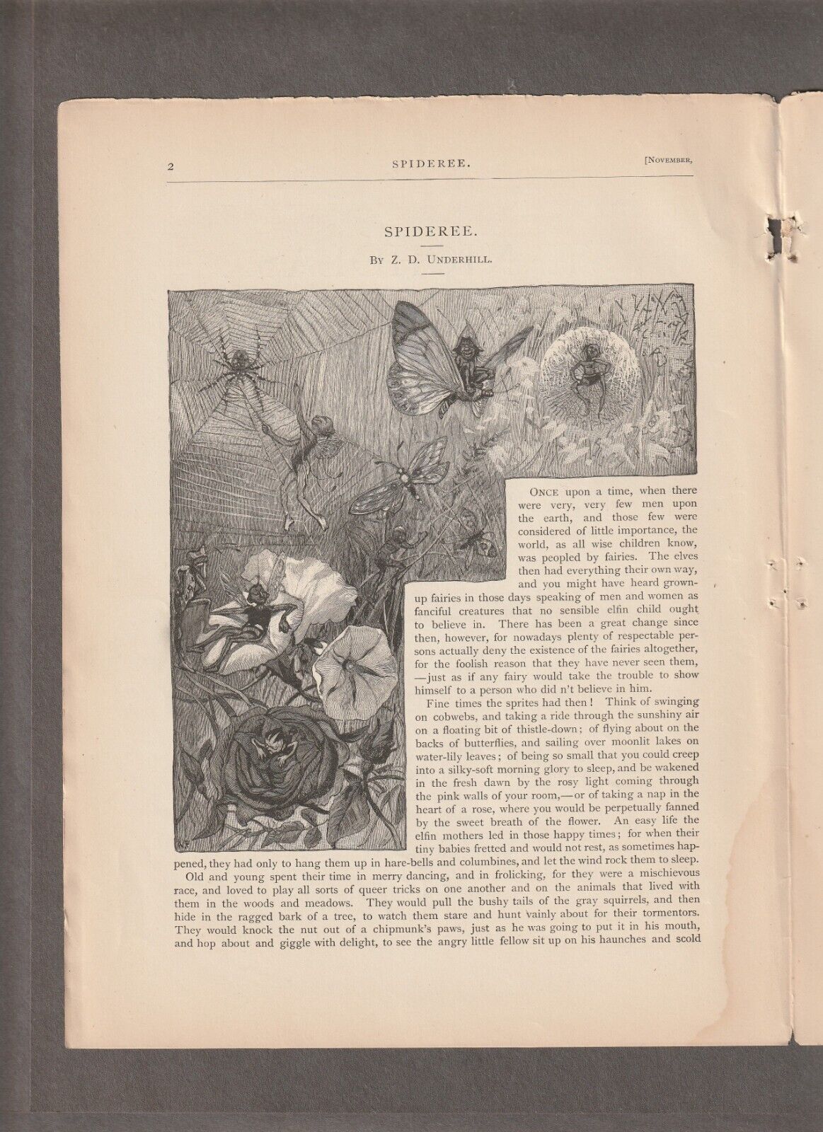 1881 SPIDERZEE Magazine Pages STORY & ARTWORK~Fairy~ALFRED FREDERICKS~Underhill