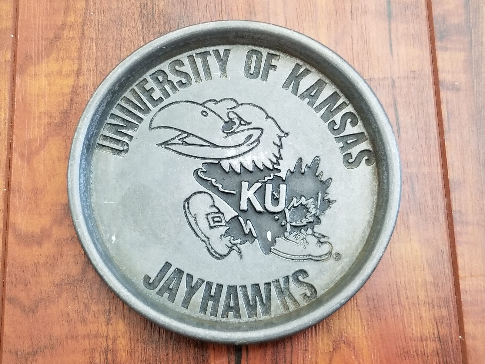 Vintage University Of Kansas KU Jayhawks Metal Ashtray / Coaster