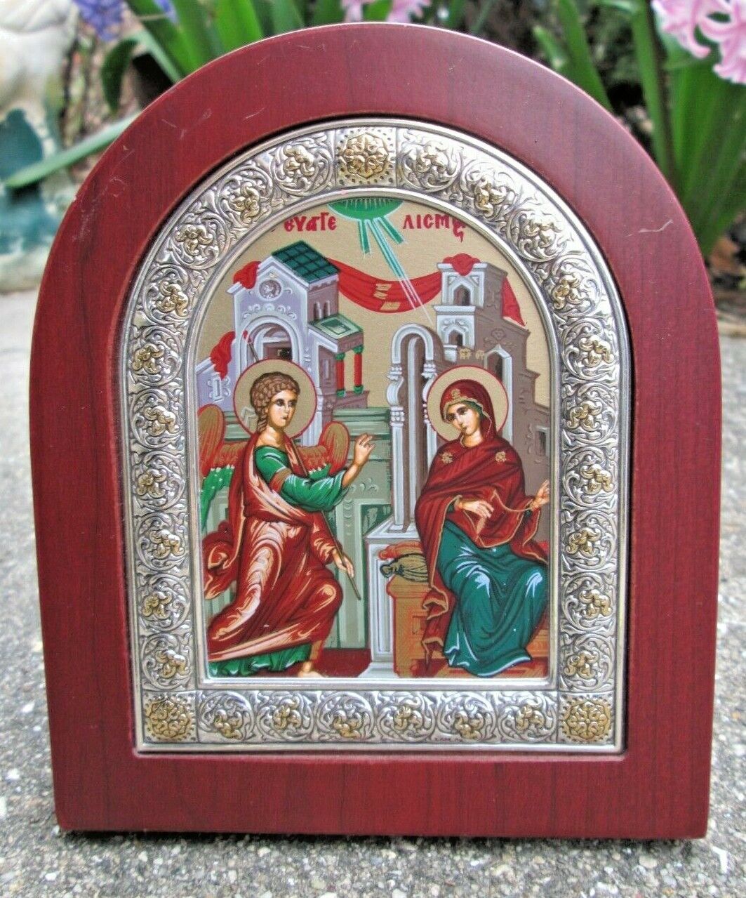 Silver Axion Byzantine Icon  The Annunciation Virgin Mary Desk Shelf Wall Plaque