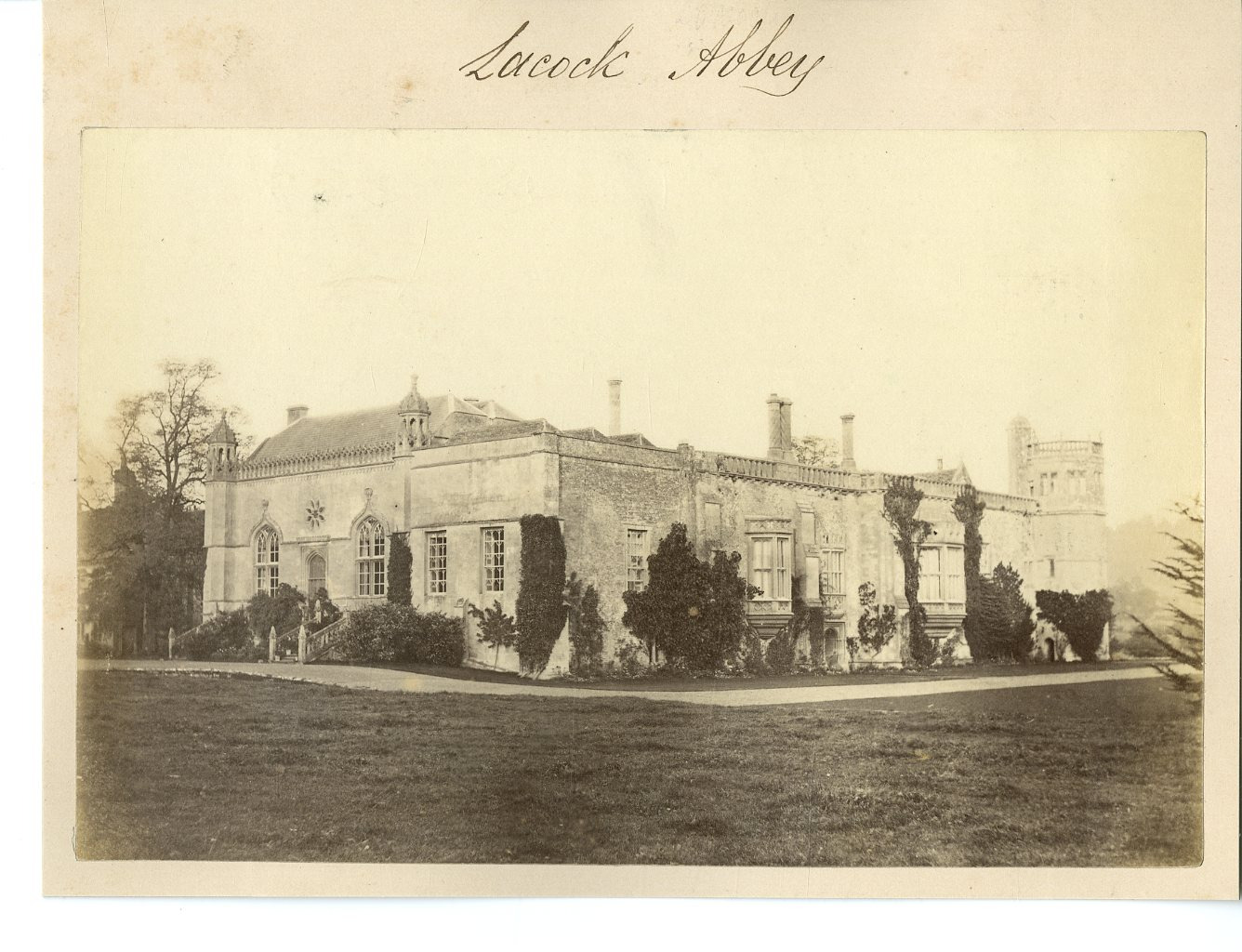 United Kingdom, Wiltshire, Lacock Abbey Vintage Albumen Print.  Albumin Print 