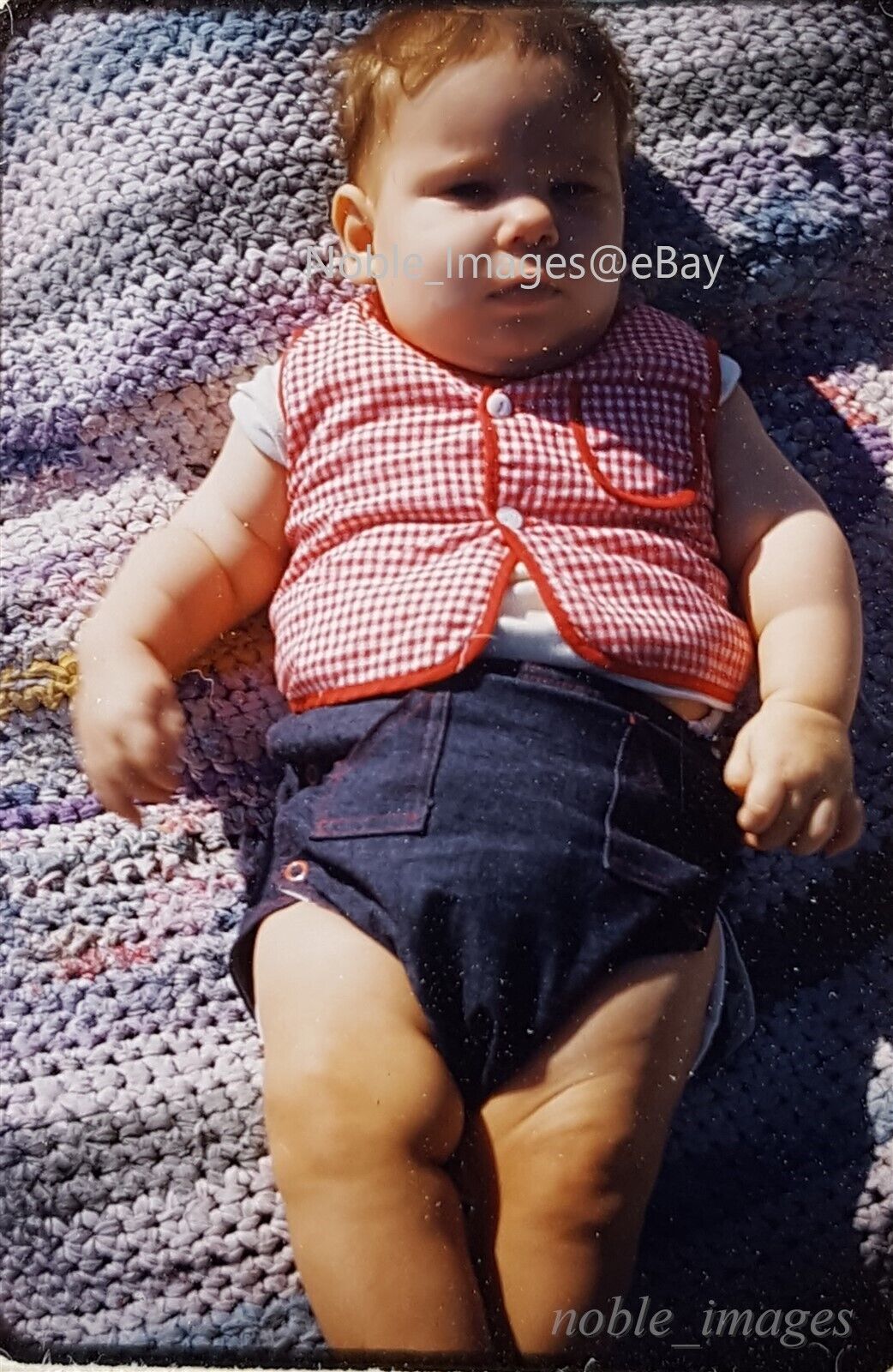 1952 Cute Chubby Baby Girl Blanket Yard Red-Border Kodachrome Slide