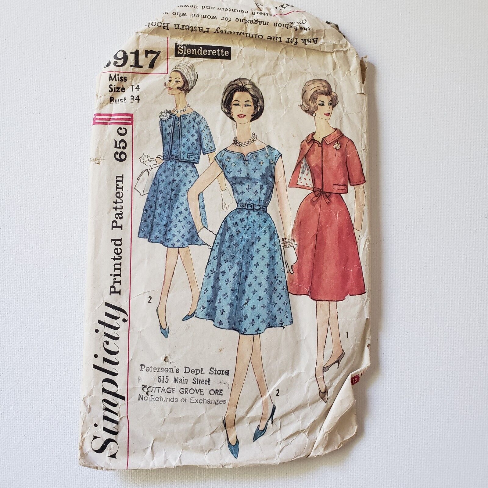 1950s Vintage Simplicty 3917 A Line Dress Jacket Set Sewing Pattern