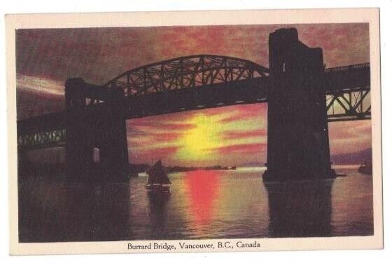 VANCOUVER B.C. CANADA VTG PC BURRARD BRIDGE SUNSET SAILBOAT