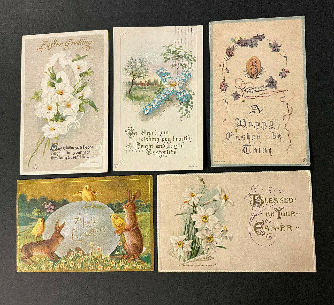 Vtg. Embossed Easter postcards, J.Winsch & James Pitts, 1910,12,13,14 bunnies