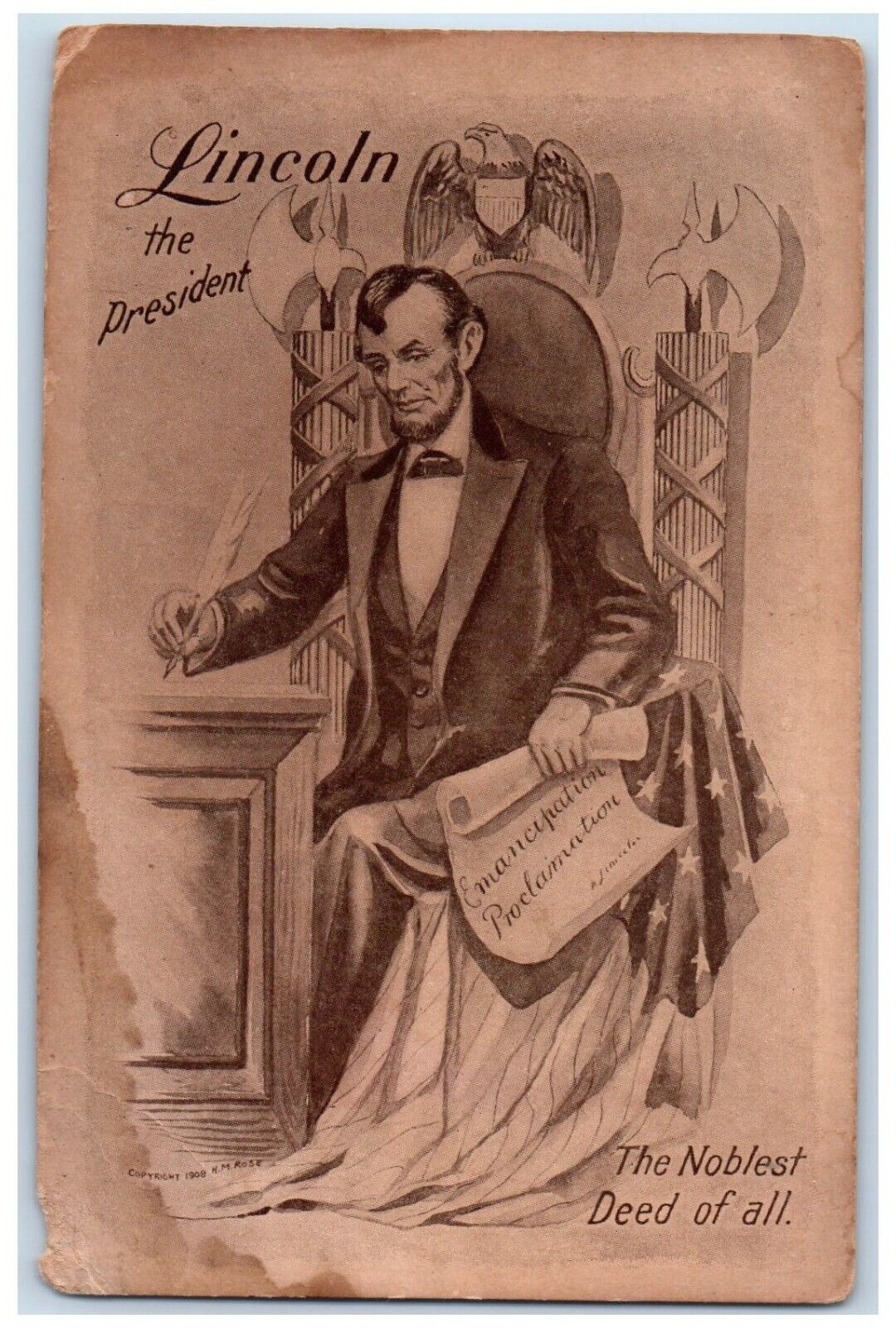 c1910\'s Lincoln The President Writing Noblest Deed Of All Antique Postcard