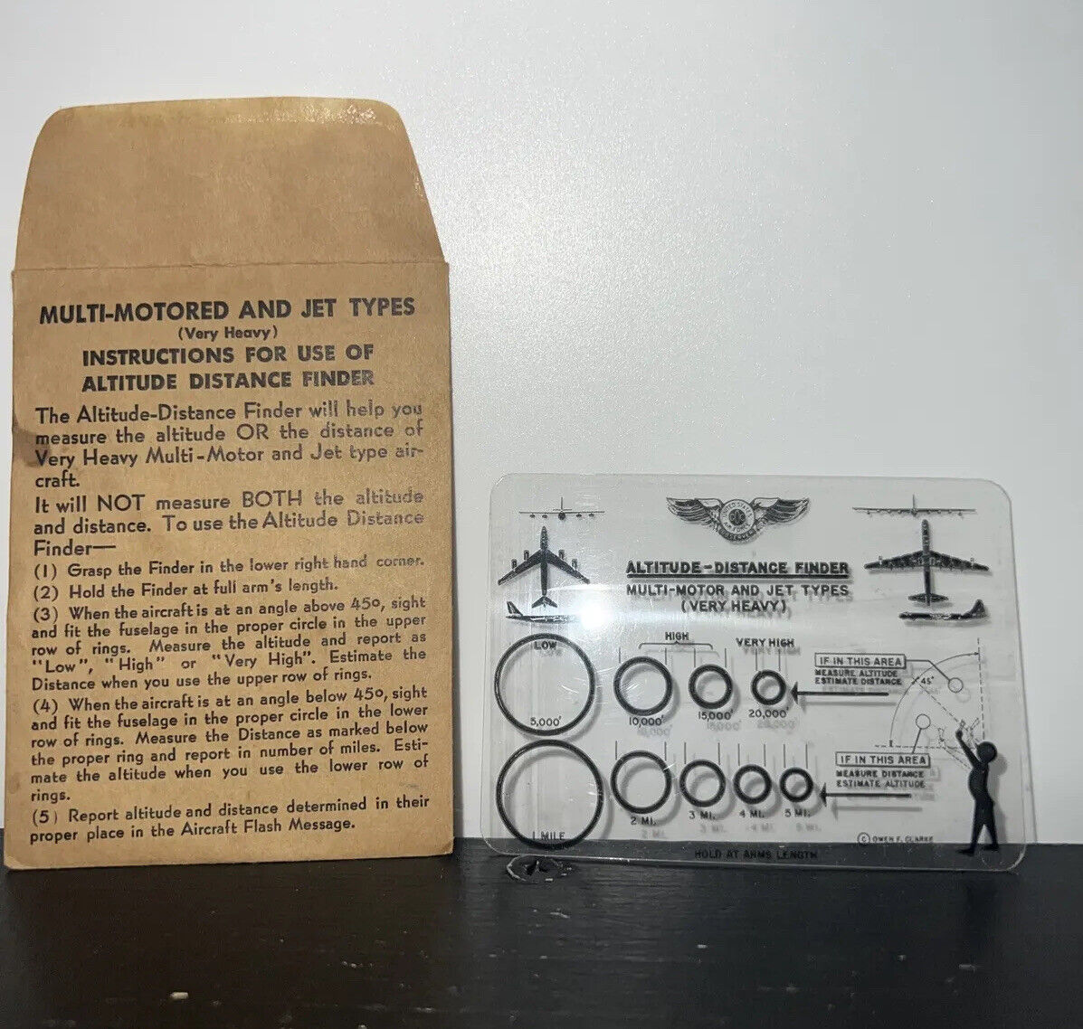Vintage WW2 USAF Observer Altitude Distance Finder Card with Envelope 