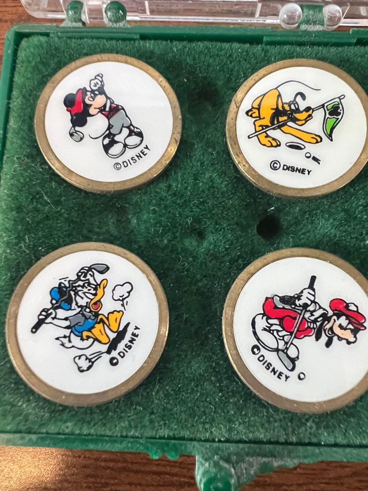 Vintage Disney golf ball markers, Mickey, Goofy, Donald Duck and Pluto, set of 4
