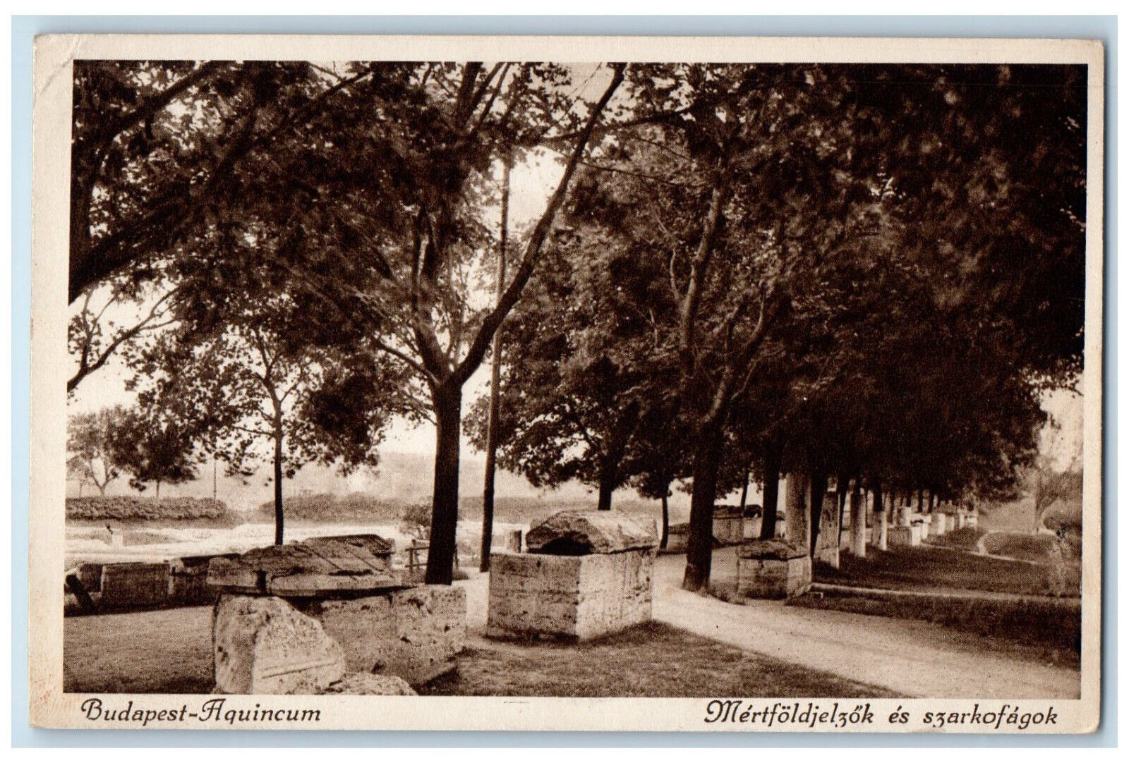 Budapest-Aquincum Hungary Postcard Landmarks Parks Trees Scene c1920's