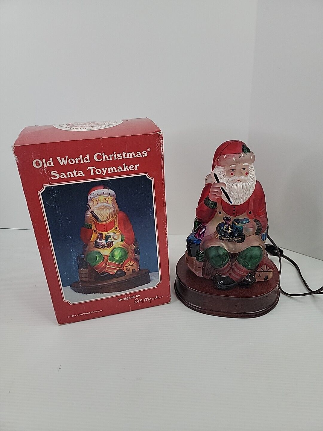 Old World Christmas Santa Toymaker Light GLASS 1995 Original Box EM Merck