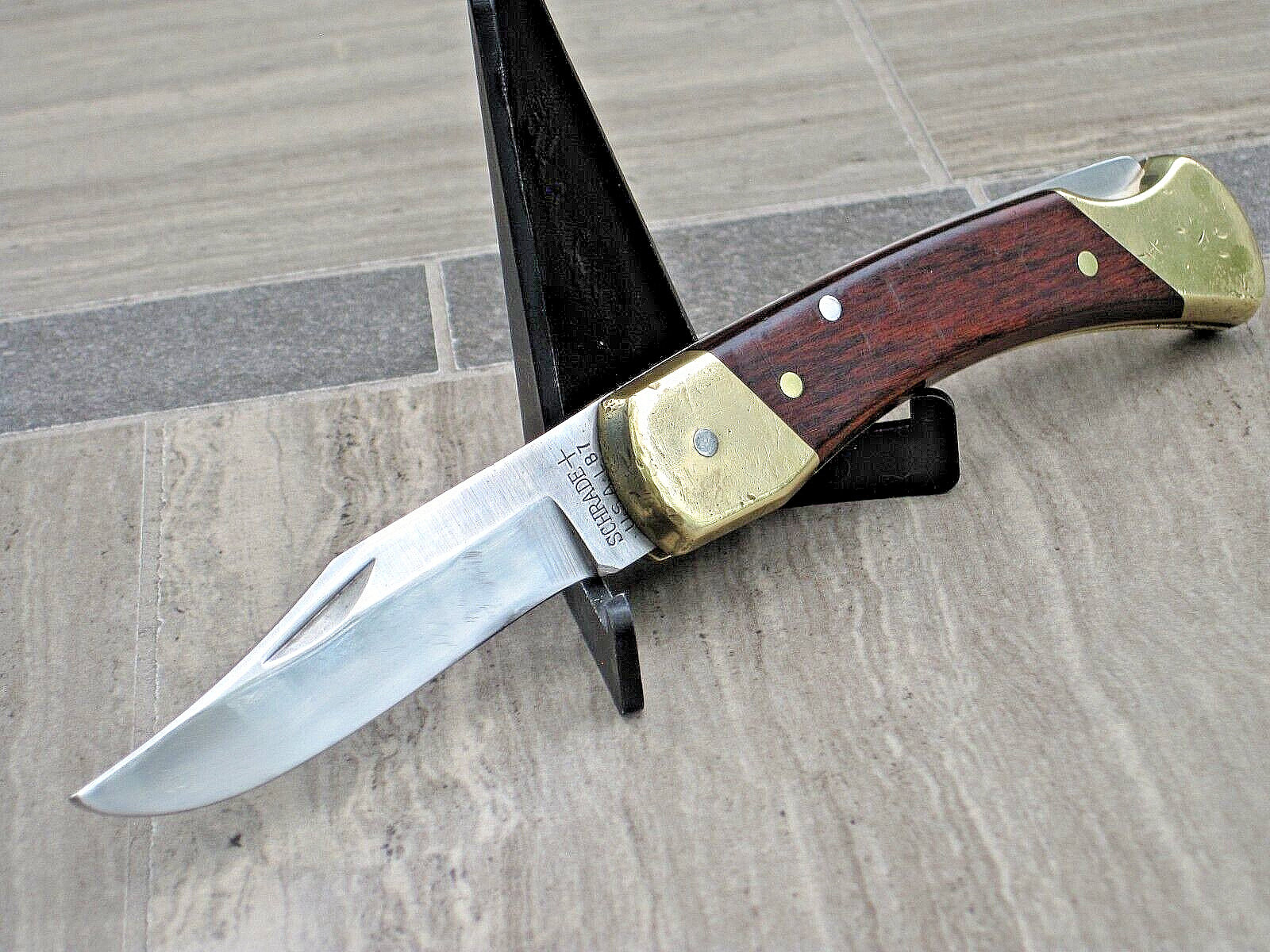 SCHRADE+USA LB7 Hunter Pattern Vintage Folding Knife with Sheath