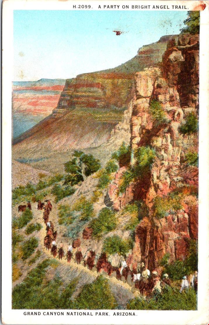 1924, Party on Bright Angel Trail, GRAND CANYON, Arizona Postcard - Fred Harvey