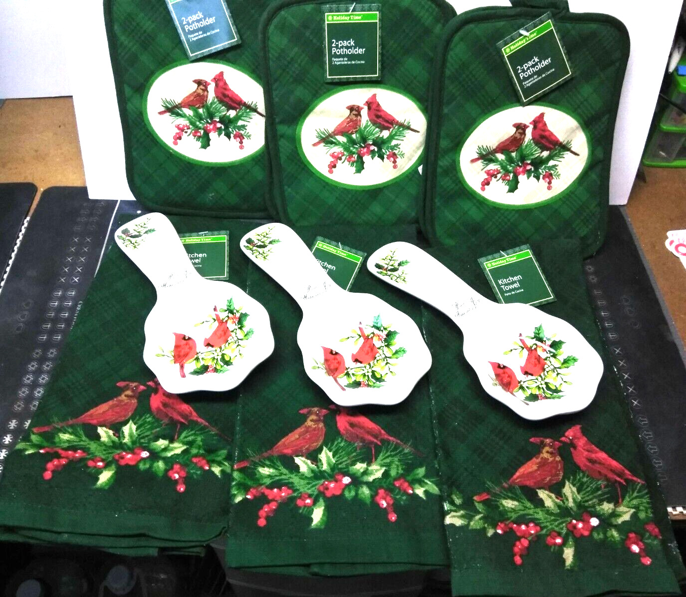 Christmas Cardinal Lot - 3x Atico Spoon Rest / 6 Pot Holders / 6 Hand Towels NEW