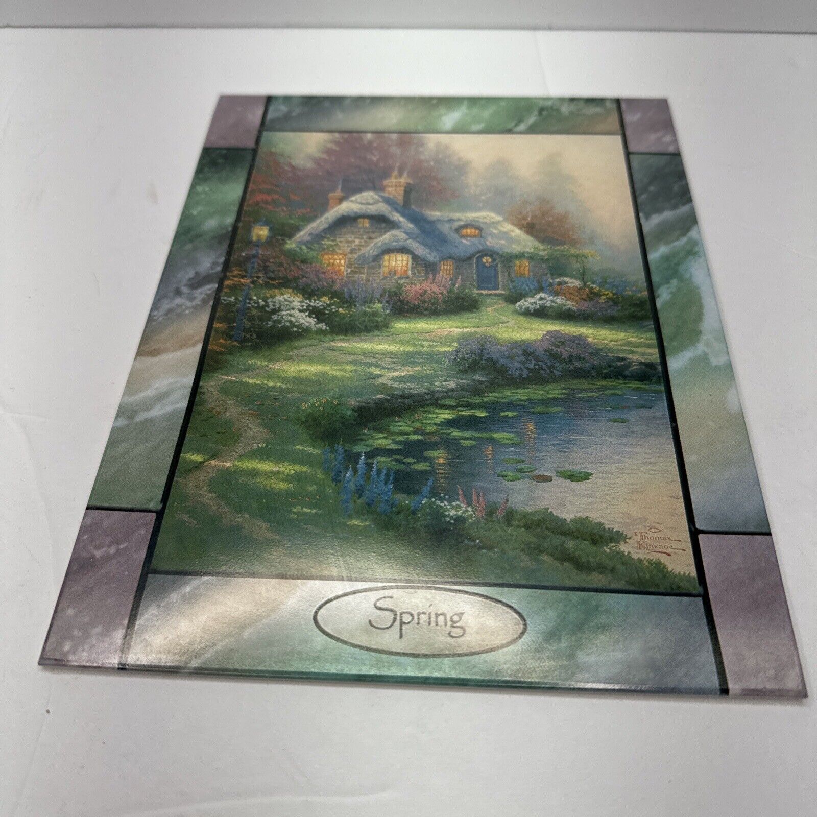 Thomas Kinkade Lighted Stained-Glass Clock Collection Panel Spring