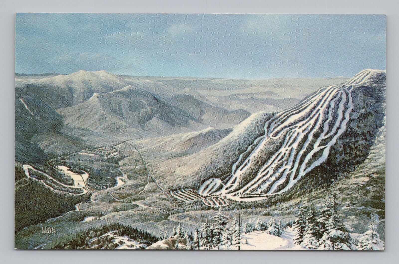 Postcard Waterville Valley New Hampshire Ski Slopes and Residential Areas