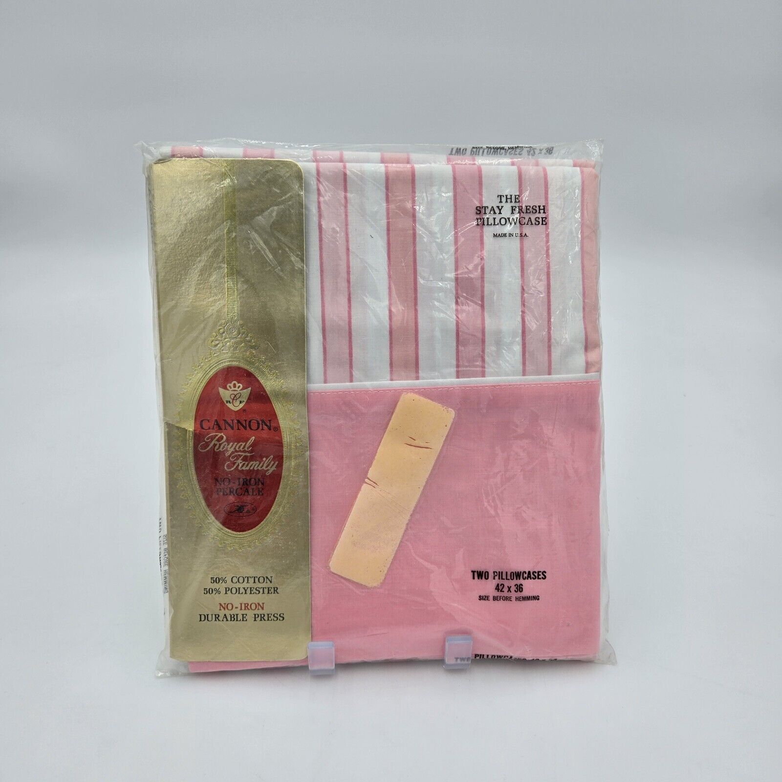 Vintage 2 Pillowcases Royal Family Cannon Tempo Pink Stripe Percale NOS #545