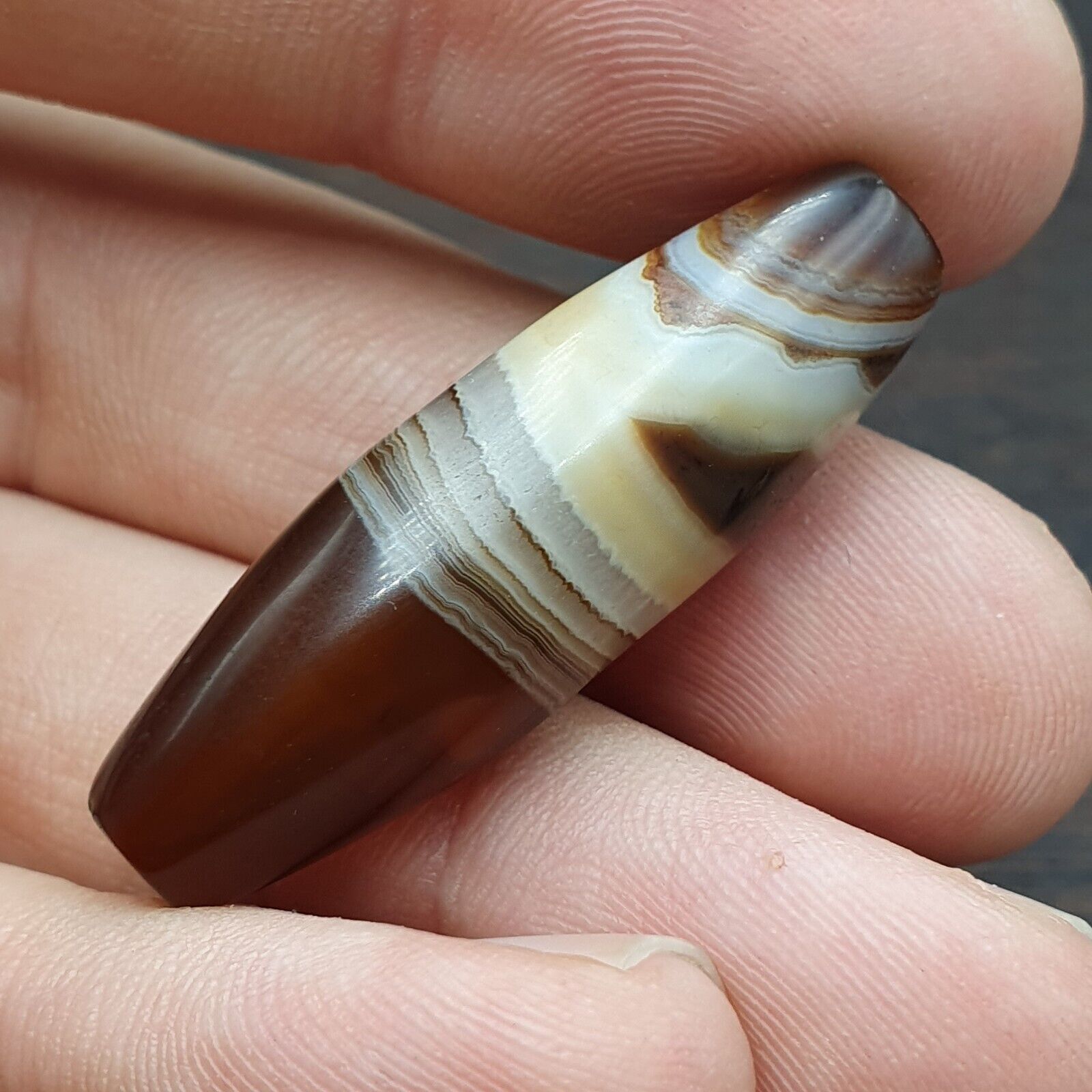 Antique Yemeni Collectible Agate Bead With Nature\'s Signature Banded Agate -43