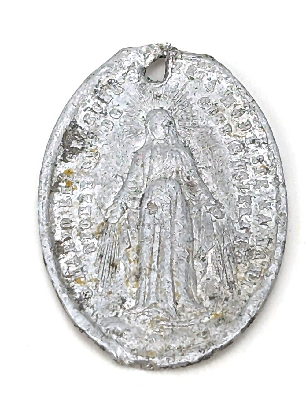 Vintage Sterling Silver 925 Small Oval Miraculous Medal Pendant Lady Grace #F1